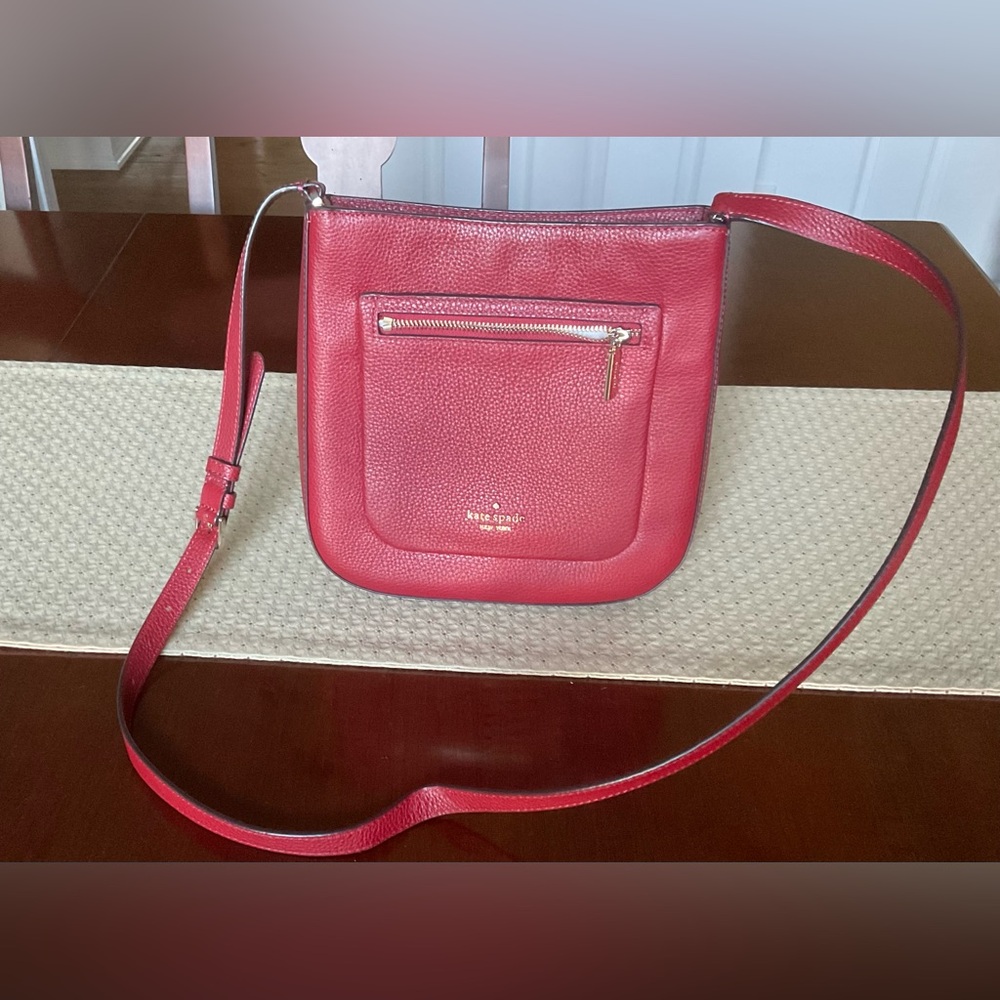 Kate Spade Lelia Top Zip Crossbody Pebbled Red Leather Purse
